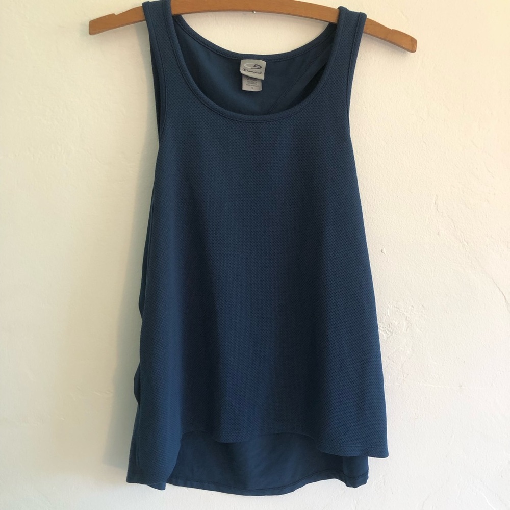 Champion Tank Top Women's Size Small Athletic Blue Cutout Fold Style Back